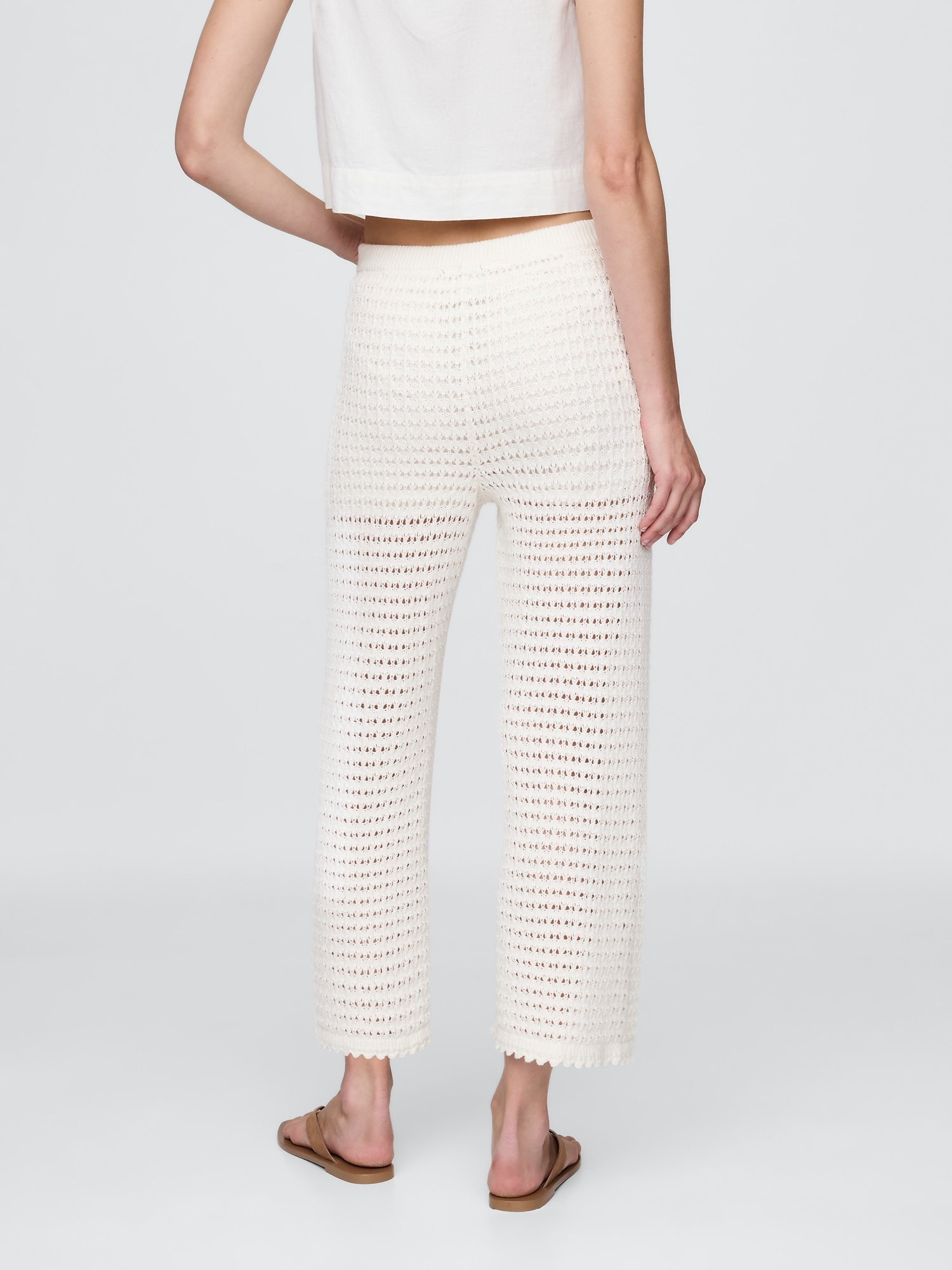 Женские брюки Gap 100% Cotton Crochet Ankle, цвет: Молочный белый — фото 3