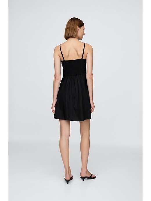 Image number 2 showing, Linen-Blend Shirred Bodice Mini Dress