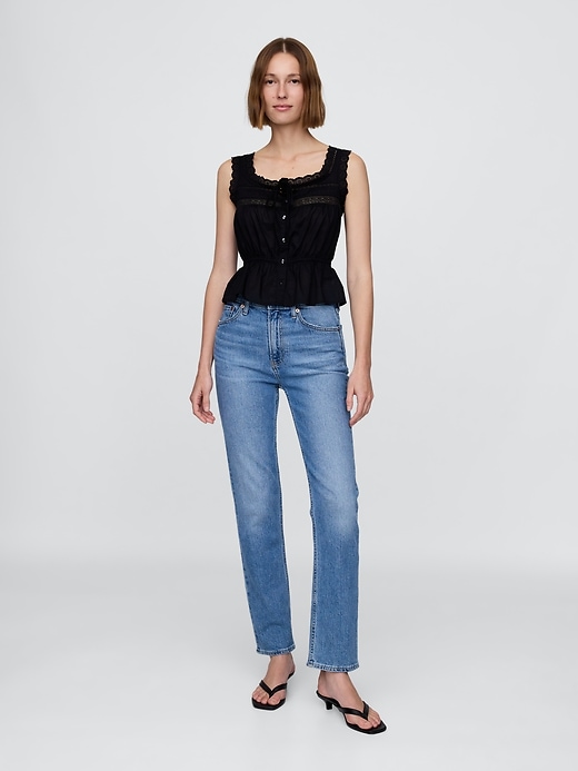 Image number 2 showing, Lace-Trim Peplum Crop Top