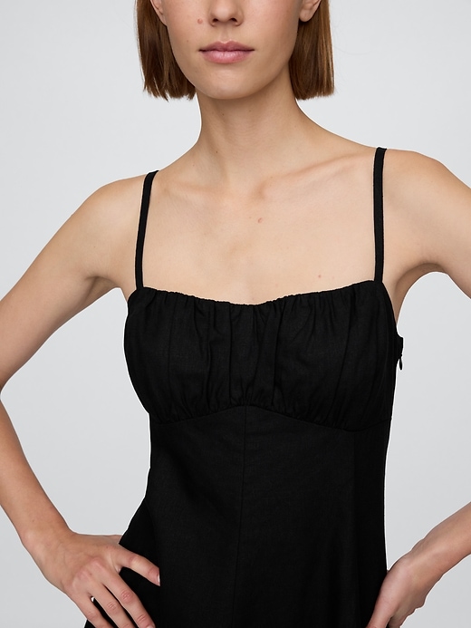 Image number 4 showing, Linen-Blend Shirred Bodice Mini Dress