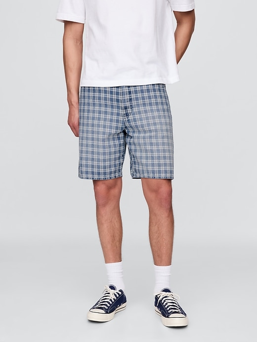Image number 2 showing, '90s Loose Denim Plaid Shorts