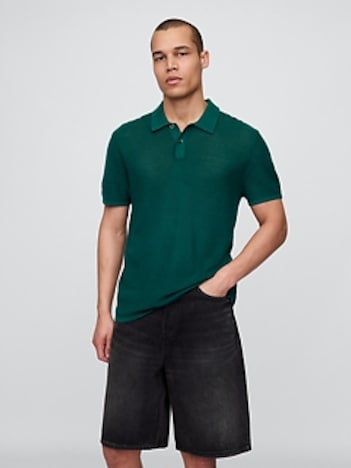 Textured Crochet Polo Shirt