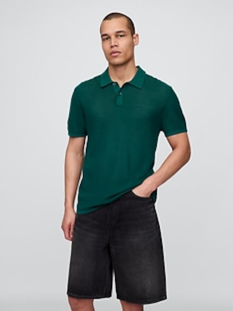 Textured Crochet Polo Shirt