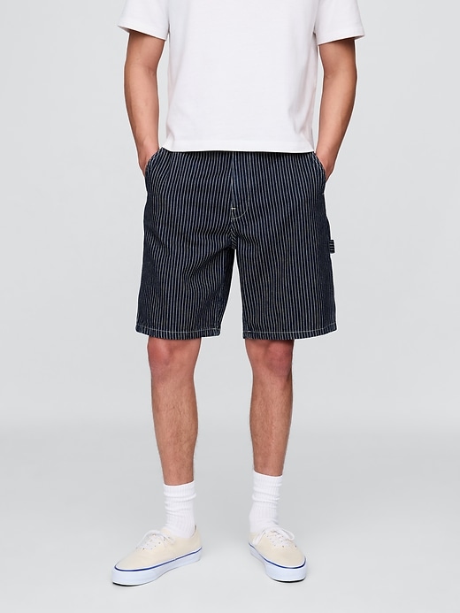 Image number 2 showing, '90s Loose Denim Stripe Carpenter Shorts