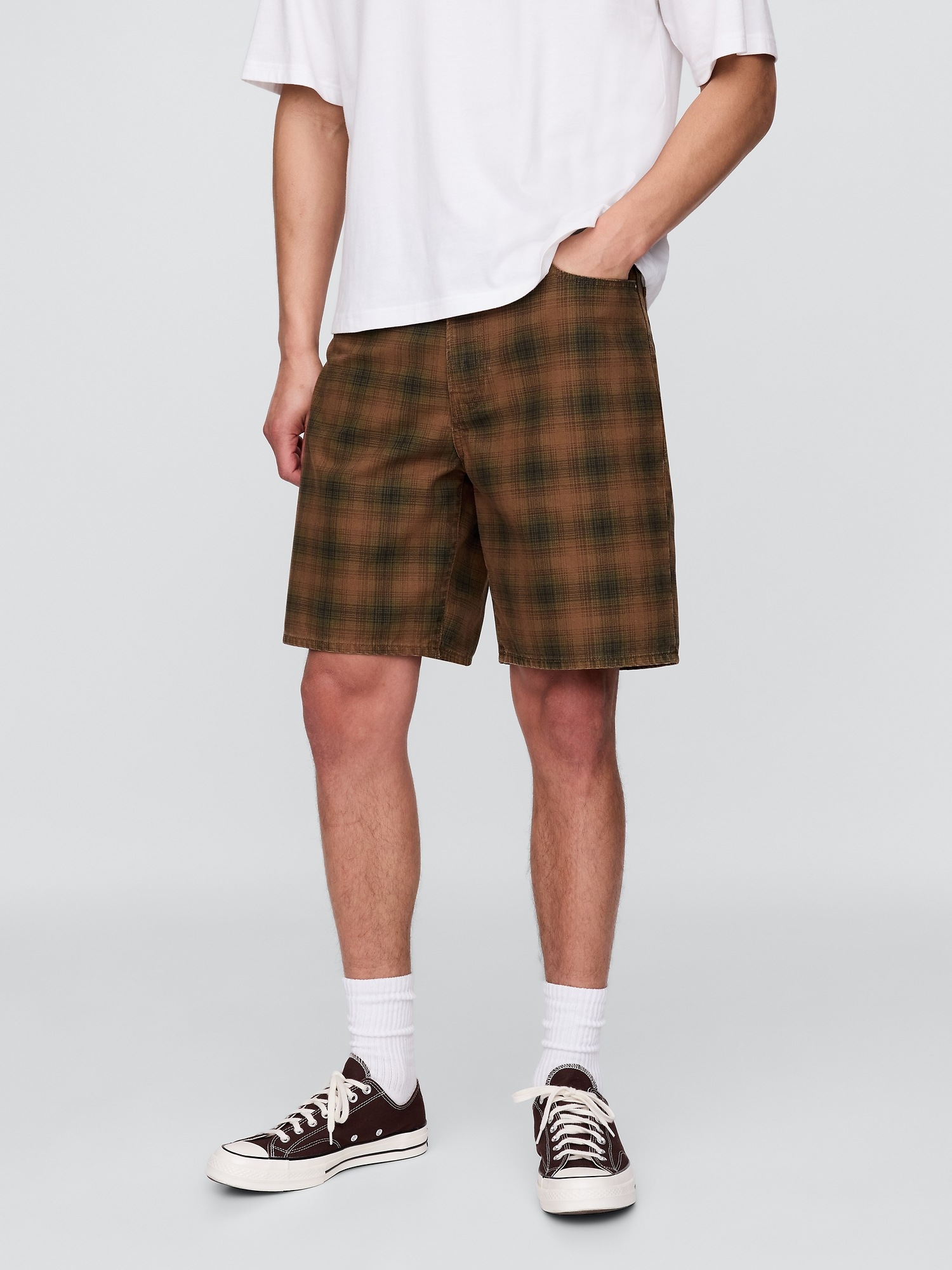 Мужские шорты Gap '90s Loose Denim Plaid, цвет: Хаки клетчатый — фото 2