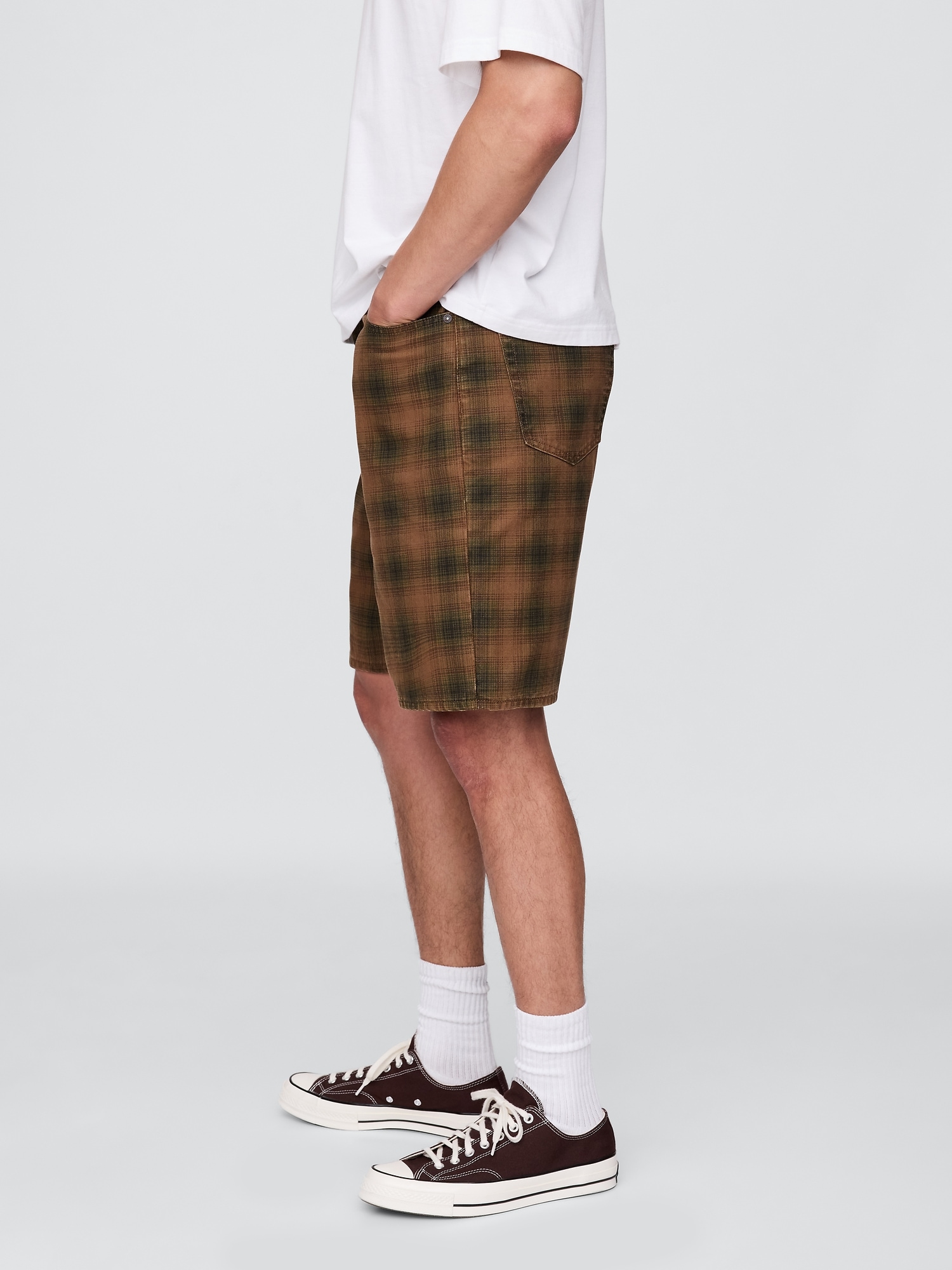 Мужские шорты Gap '90s Loose Denim Plaid, цвет: Хаки клетчатый — фото 3