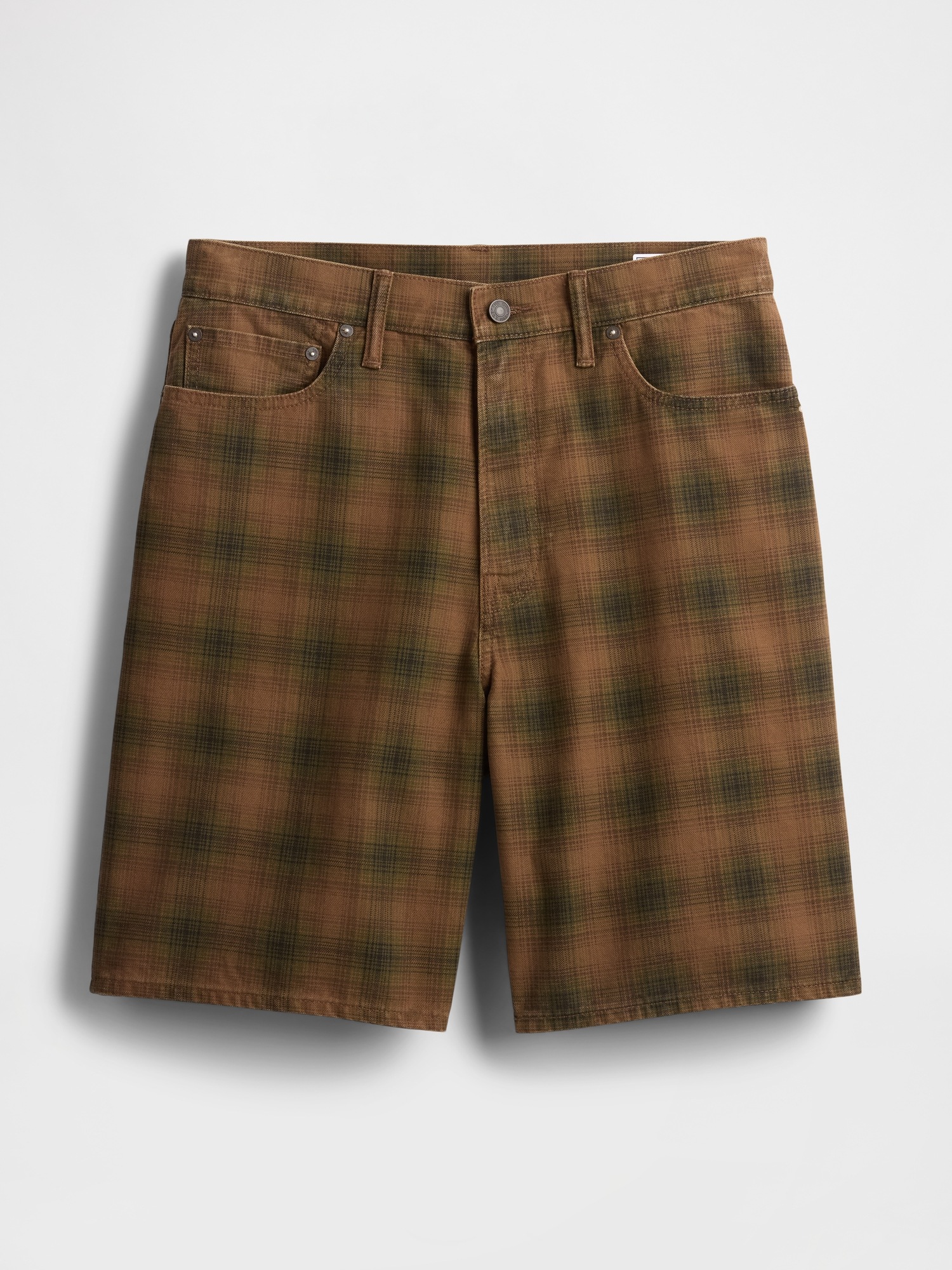 Мужские шорты Gap '90s Loose Denim Plaid, цвет: Хаки клетчатый — фото 6