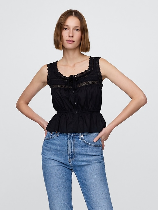 Image number 1 showing, Lace-Trim Peplum Crop Top