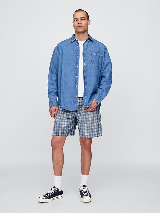 Image number 1 showing, '90s Loose Denim Plaid Shorts