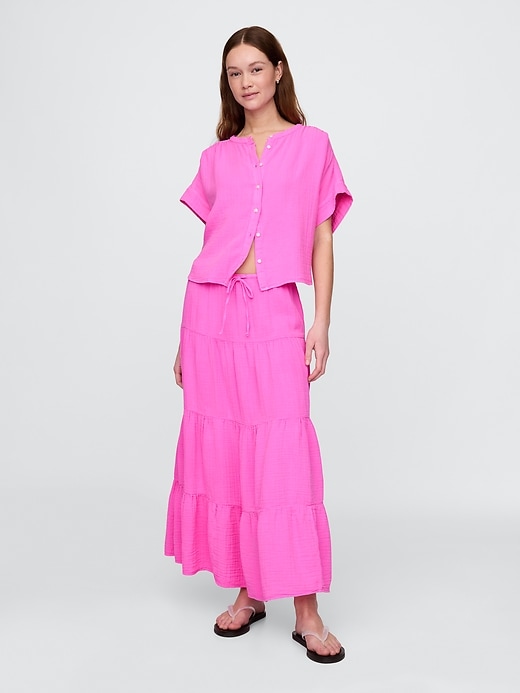 Image number 1 showing, Crinkle Gauze Tiered Maxi Skirt