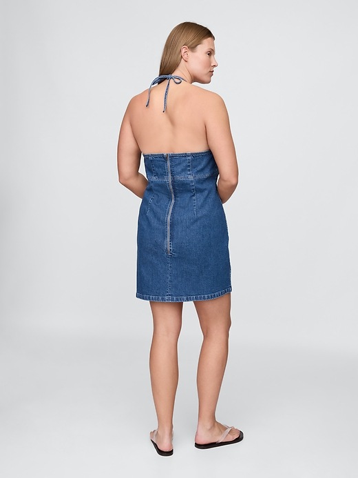 Image number 5 showing, Denim Halter Mini Dress