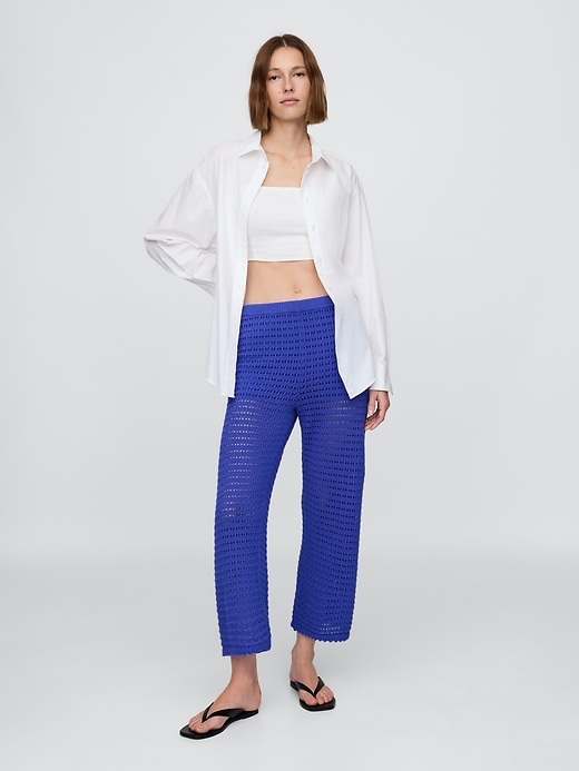 Image number 1 showing, 100% Cotton Crochet Ankle Pants