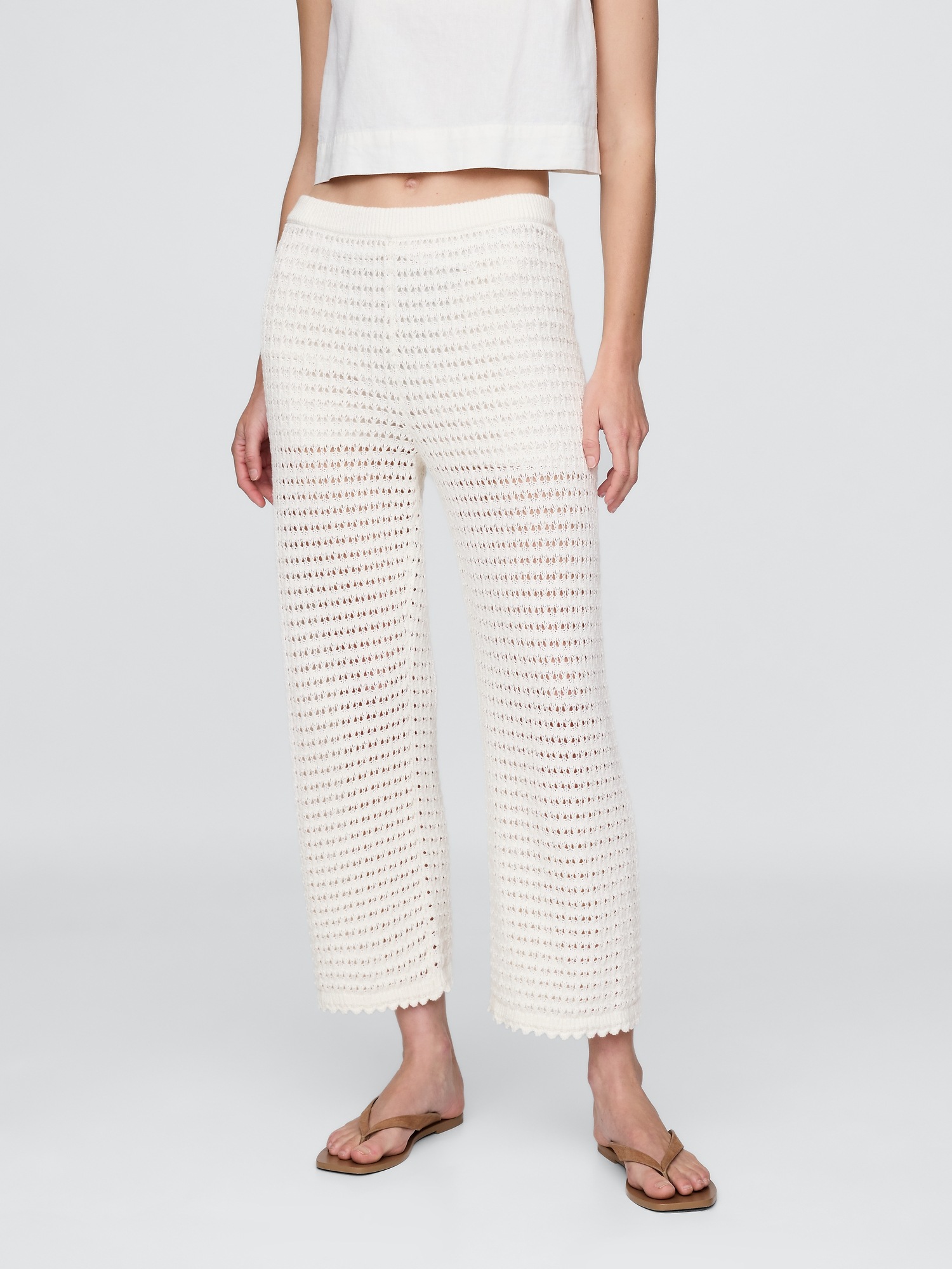 Женские брюки Gap 100% Cotton Crochet Ankle, цвет: Молочный белый — фото 2