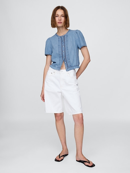 Image number 3 showing, Lace-Trim Cropped Denim Top