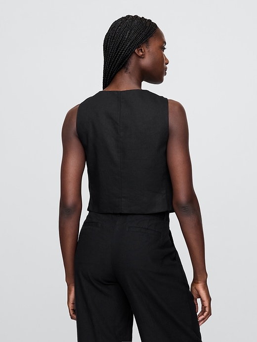 Image number 3 showing, Linen-Blend Cropped Tie-Front Vest