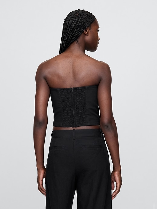 Image number 3 showing, Linen-Blend Strapless Cropped Corset Top