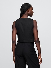 Linen-Blend Tie-Front Crop Vest