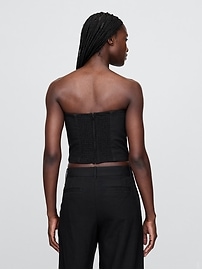 Linen-Blend Strapless Cropped Corset Top