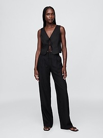 Linen-Blend Tie-Front Crop Vest
