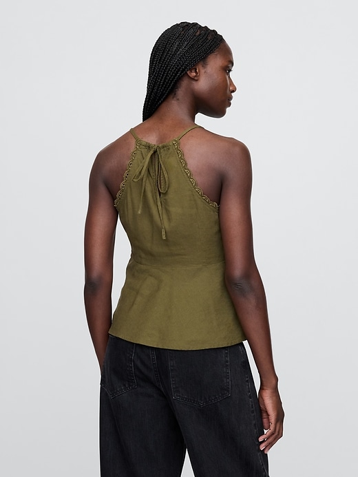 Image number 3 showing, Linen-Blend Embroidered Halter Top