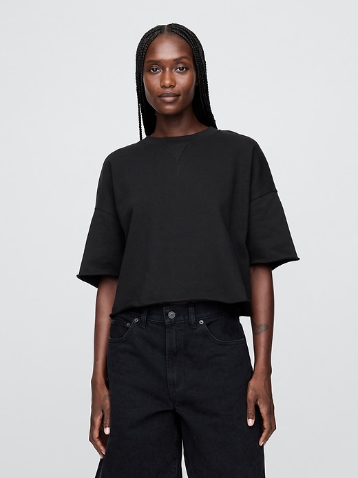 Image number 1 showing, French Terry Cropped Rolled Hem Sweatshirt