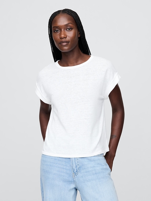 Image number 1 showing, Linen-Blend Roll-Cuff T-Shirt