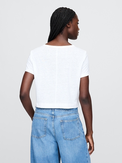 Image number 3 showing, Linen-Blend Cropped V-Neck T-Shirt