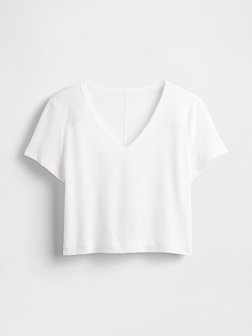 Image number 5 showing, Linen-Blend Cropped V-Neck T-Shirt