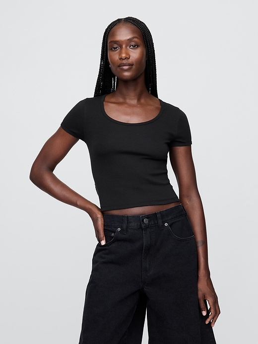 Image number 1 showing, Modern Cropped Cap-Sleeve T-Shirt