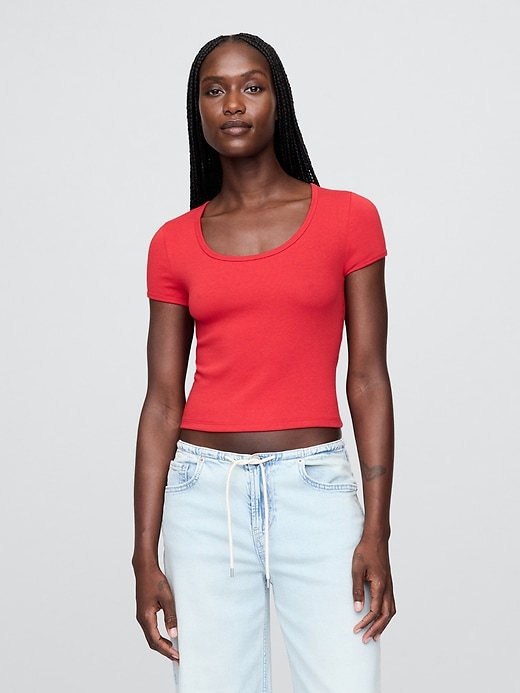 Image number 1 showing, Modern Cropped Cap-Sleeve T-Shirt