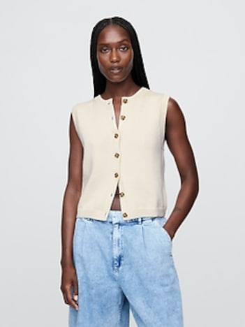 Cropped Cardigan Sweater Vest