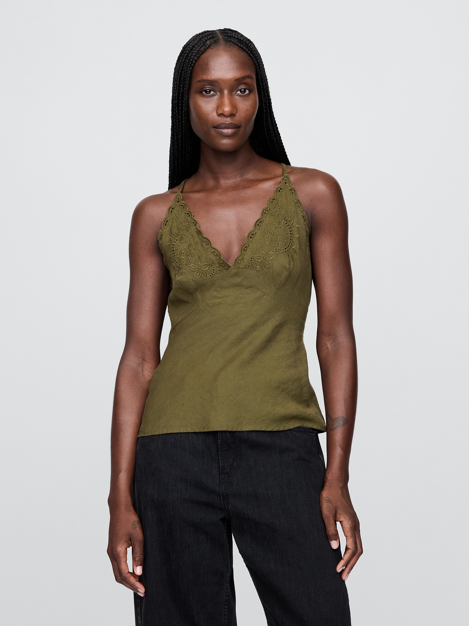 Gap Linen-blend Embroidered Halter Top