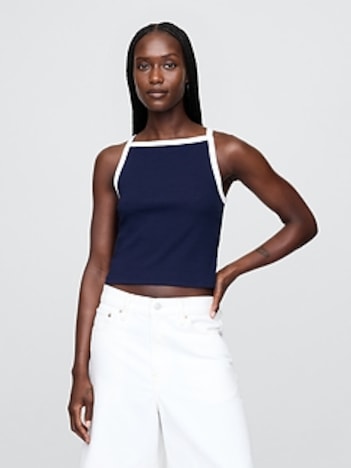 Modern Apron-Neck Cropped Tank Top