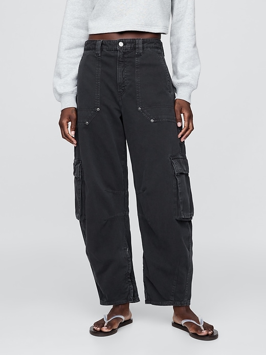 2 of 8 showing, with the color Black of product Mid Rise Barrel Cargo Pants