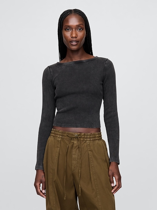 Image number 1 showing, Heavyweight Rib Cropped Boatneck T-Shirt