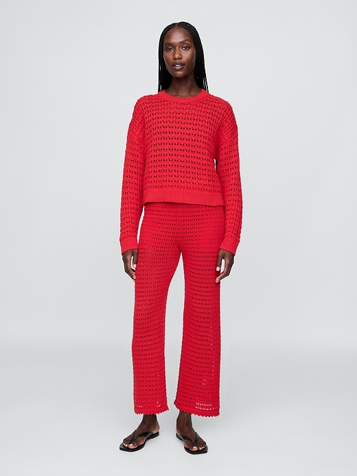 Image number 2 showing, 100% Cotton Crochet Crewneck Sweater
