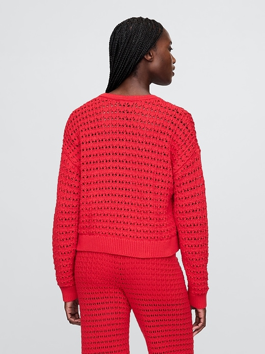 Image number 3 showing, 100% Cotton Crochet Crewneck Sweater