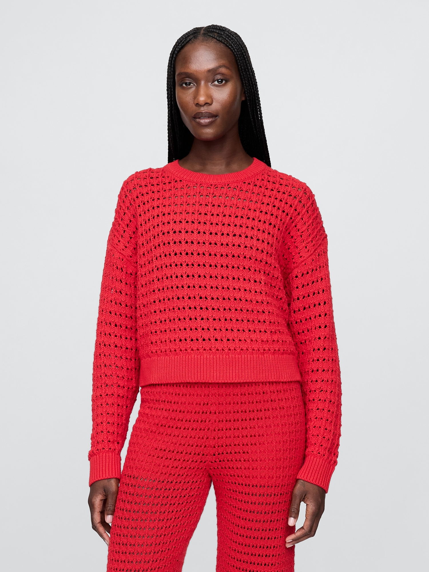 100% Cotton Crochet Crewneck Sweater