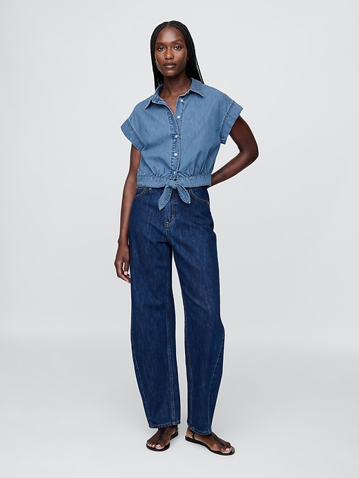 Image number 2 showing, UltraSoft Denim Cropped Tie-Front Shirt