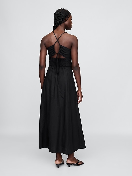 Image number 2 showing, Linen-Blend Shirred Bodice Maxi Dress