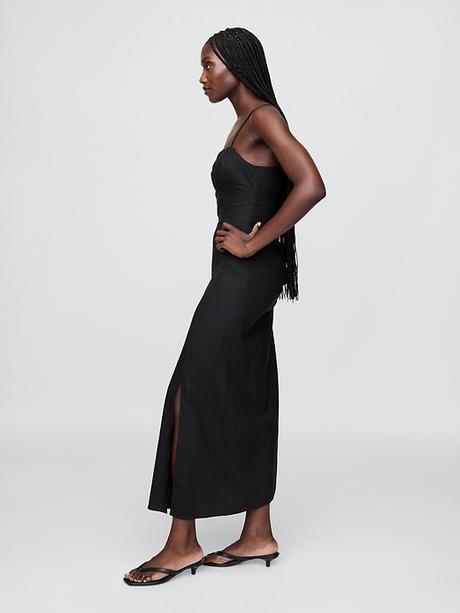 Image number 3 showing, Linen-Blend Shirred Bodice Maxi Dress