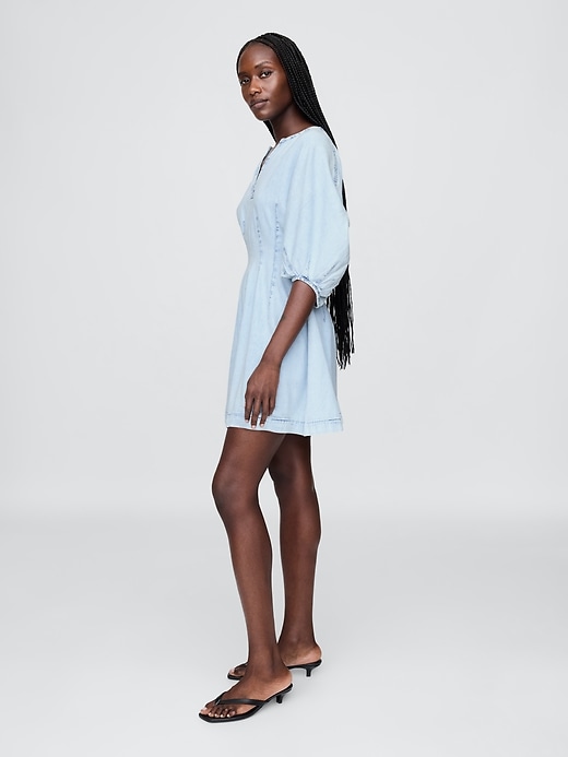 Image number 3 showing, Denim Split-Neck Mini Dress