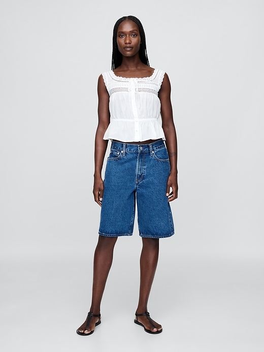 Image number 2 showing, Lace-Trim Peplum Crop Top