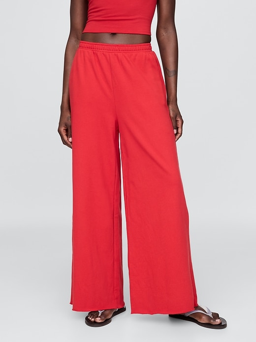 Image number 2 showing, French Terry Wide-Leg Rolled Hem Sweatpants