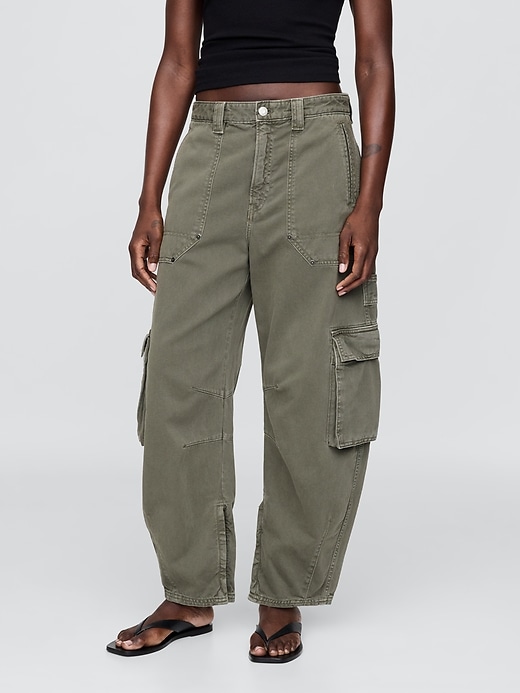 2 of 8 showing, with the color Black moss of product Mid Rise Barrel Cargo Pants