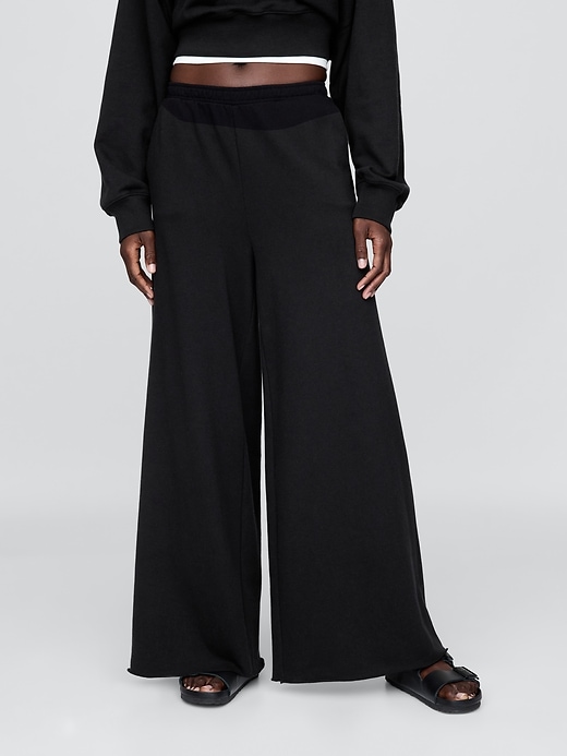 Image number 2 showing, French Terry Wide-Leg Rolled Hem Sweatpants