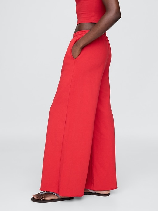 Image number 4 showing, French Terry Wide-Leg Rolled Hem Sweatpants