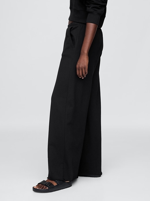 Image number 4 showing, French Terry Wide-Leg Rolled Hem Sweatpants