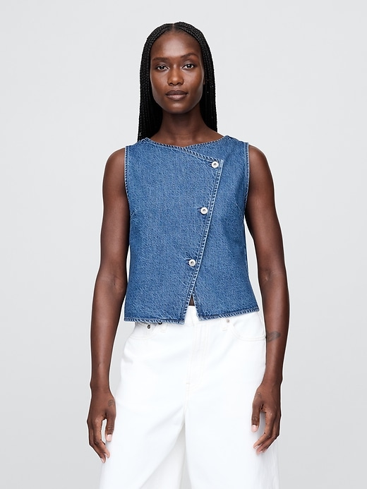 Image number 1 showing, Denim Asymmetrical Vest