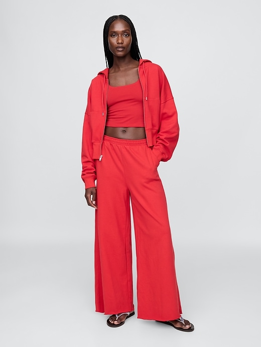 Image number 1 showing, French Terry Wide-Leg Rolled Hem Sweatpants